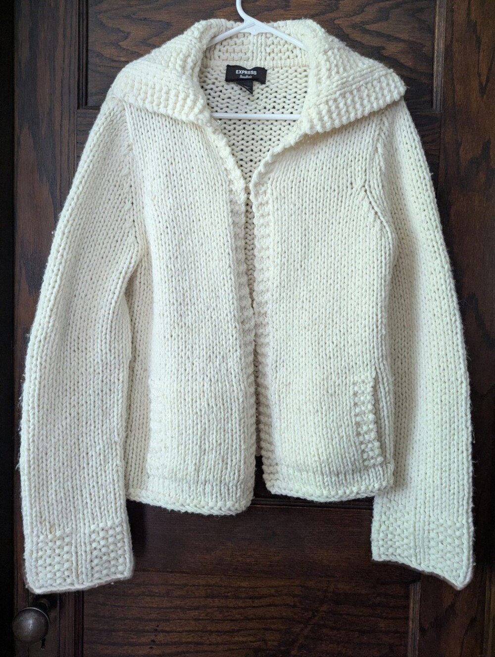 ✨NEW✨ Vintage 1999 Express Handknit Cream Chunky Open-Front Knit Cardigan - M